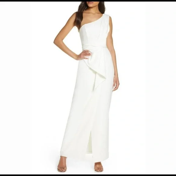 Eliza J Women's Draped One-Shoulder Gown White Size 8 Petite - 8p
